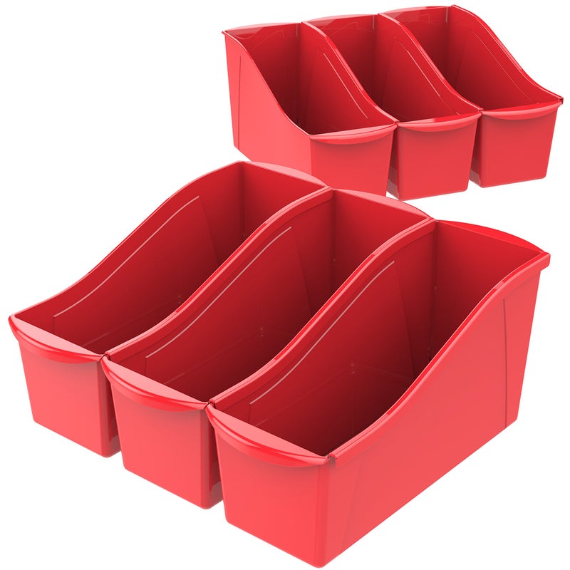 Storex Large Book Bin, Interlocking Plastic Organizer for Home, Office and Classroom, Red, 6-Pack (71102U06C) - Image 1